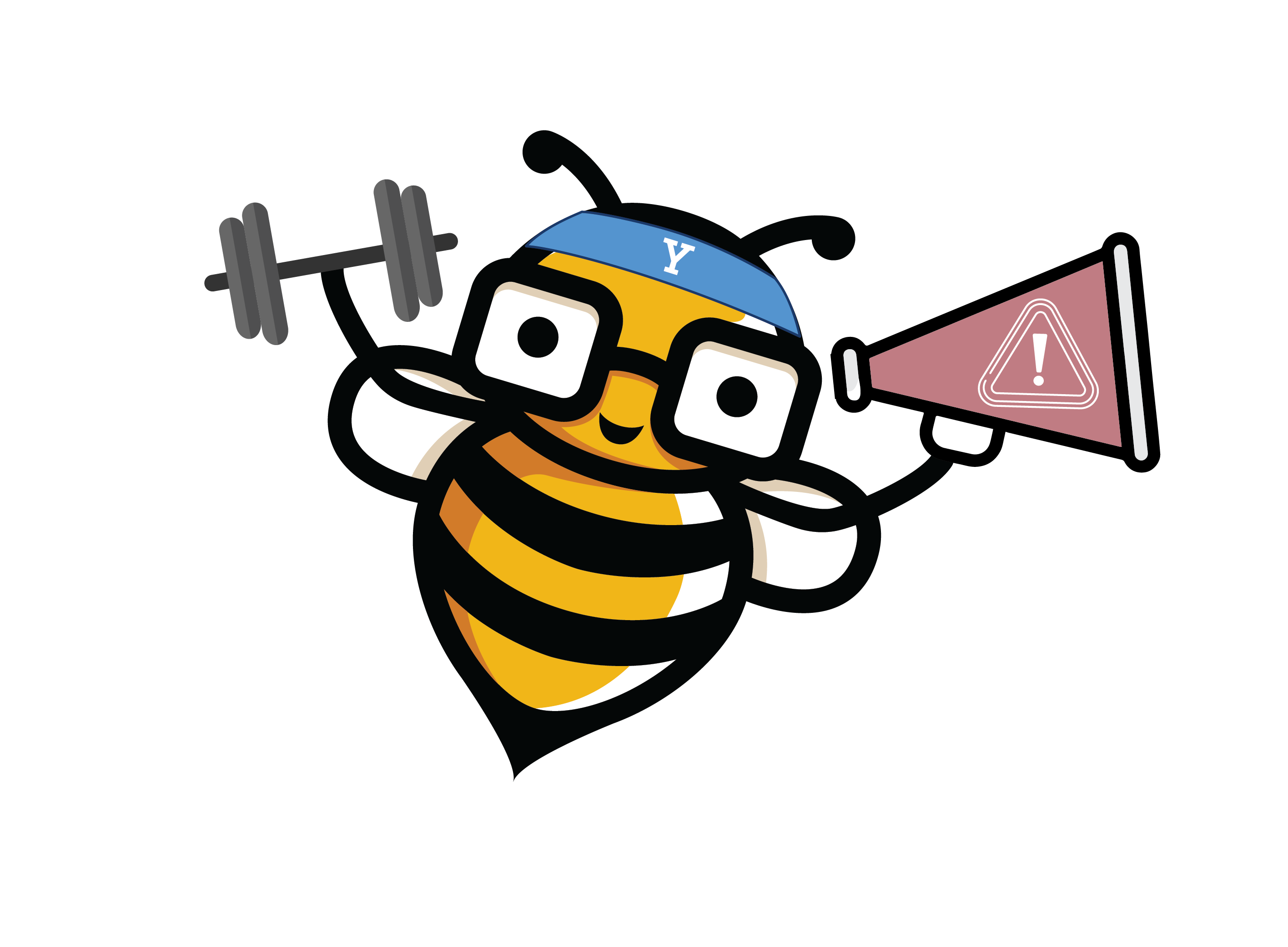 Reporting Bee Logo: Bee Cyber Fit bee holding bullhorn imprinted with the Report an Incident icon